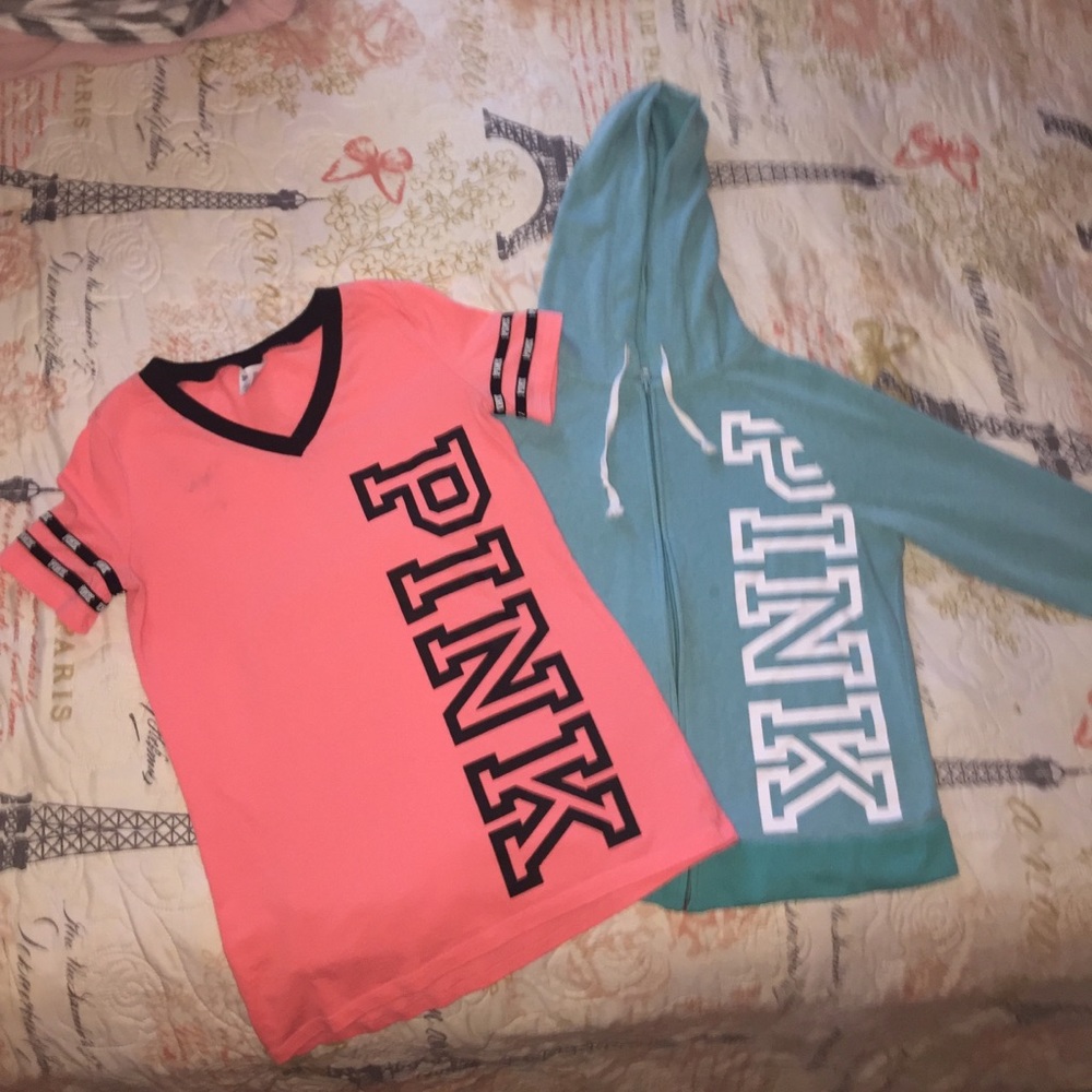 Neón pink VS shirt and Mint green Pink jacket💗💙